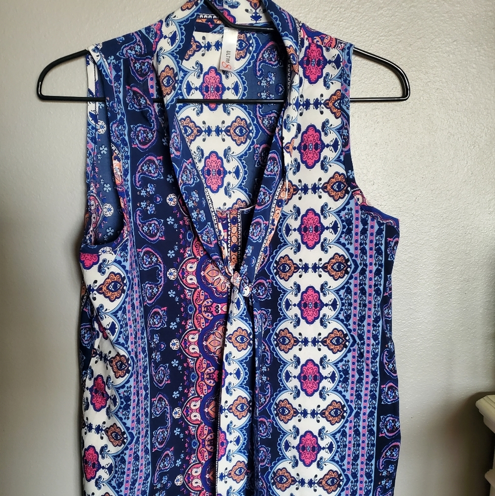Womens Multi‐Color Tie-Accent Blouse -